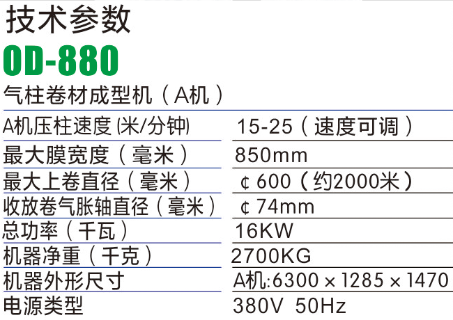 OD880氣柱袋成型機(jī)-氣柱袋生產(chǎn)設(shè)備